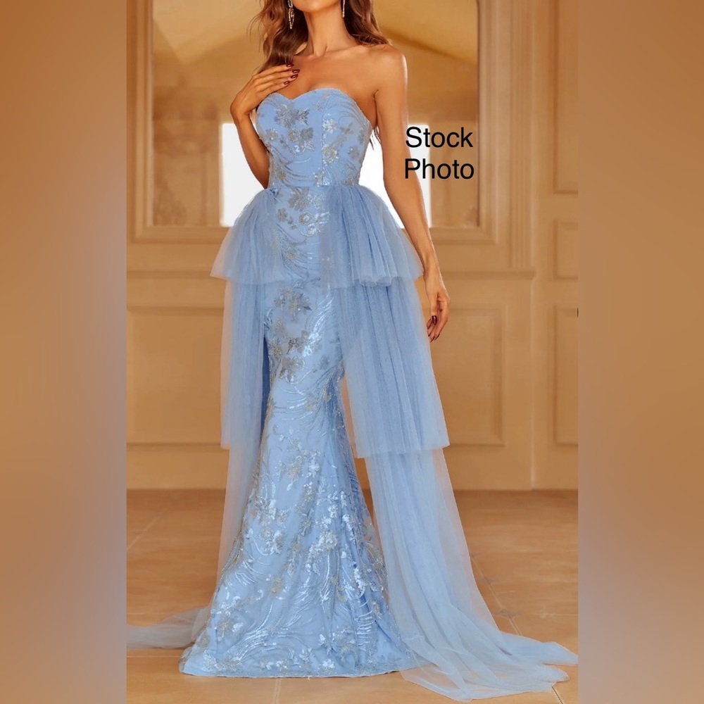 Faeriesty NWT Blue Strapless Beaded Sequin Mermaid Prom Formal Dress